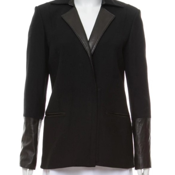 HELMUT LANG Leather-Accented Notch-Lapel Blazer - Picture 1 of 3